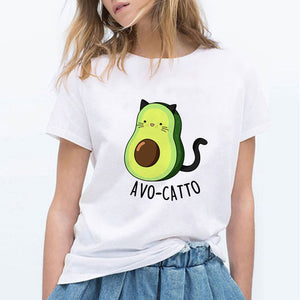 Luckyroll Avocado Cat Pattern T Shirt Women
