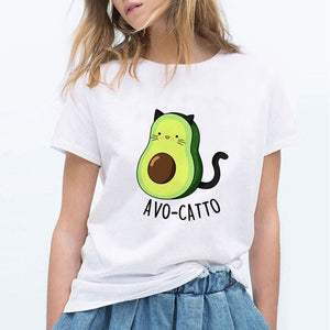 Luckyroll Avocado Cat Pattern T Shirt Women