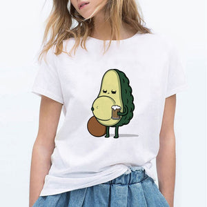 Luckyroll Avocado Cat Pattern T Shirt Women